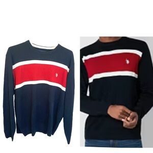 NEW U.S. Polo Assn. Crew Neck Red Navy White Sweater Size XL